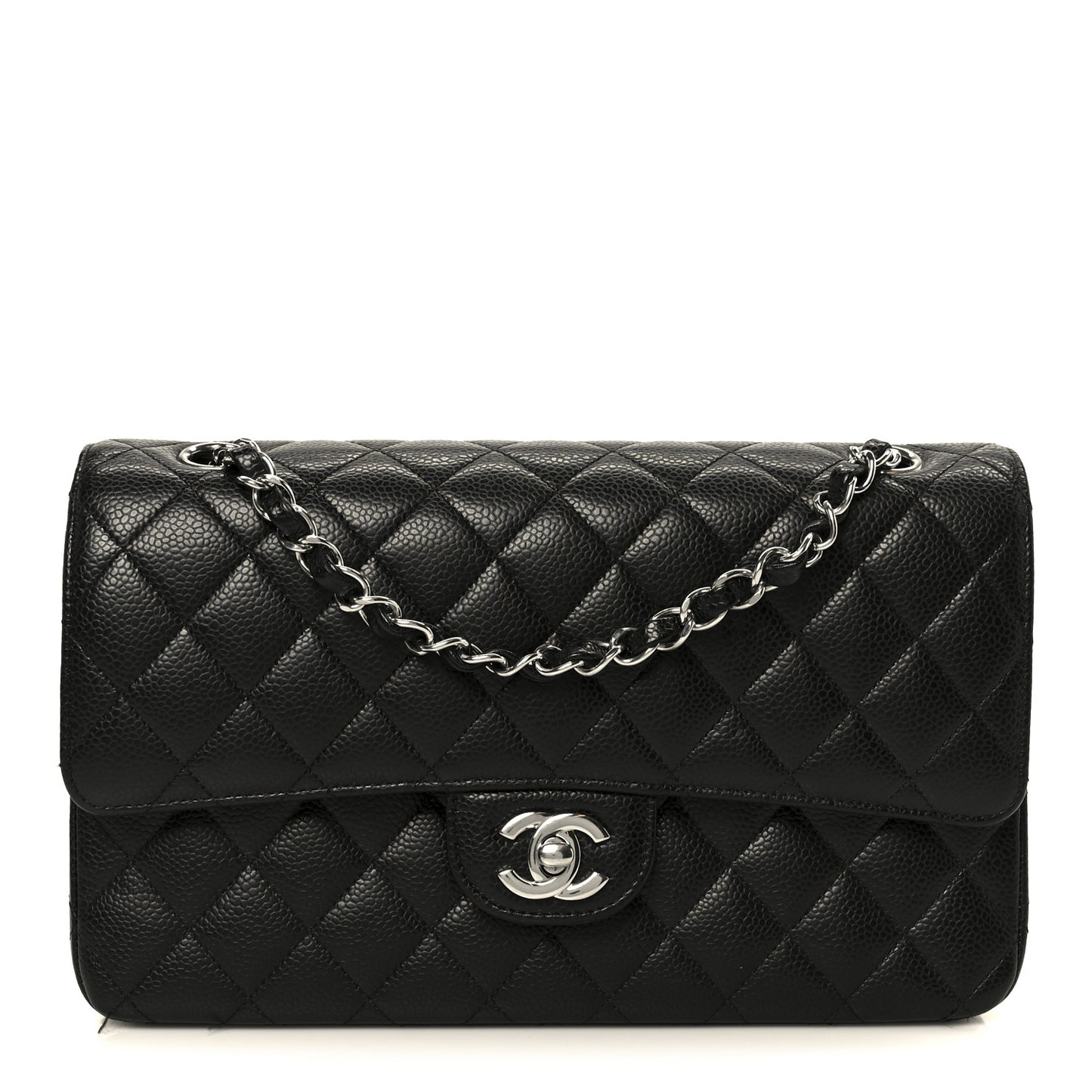 Caviar Quilted Medium Double Flap Black