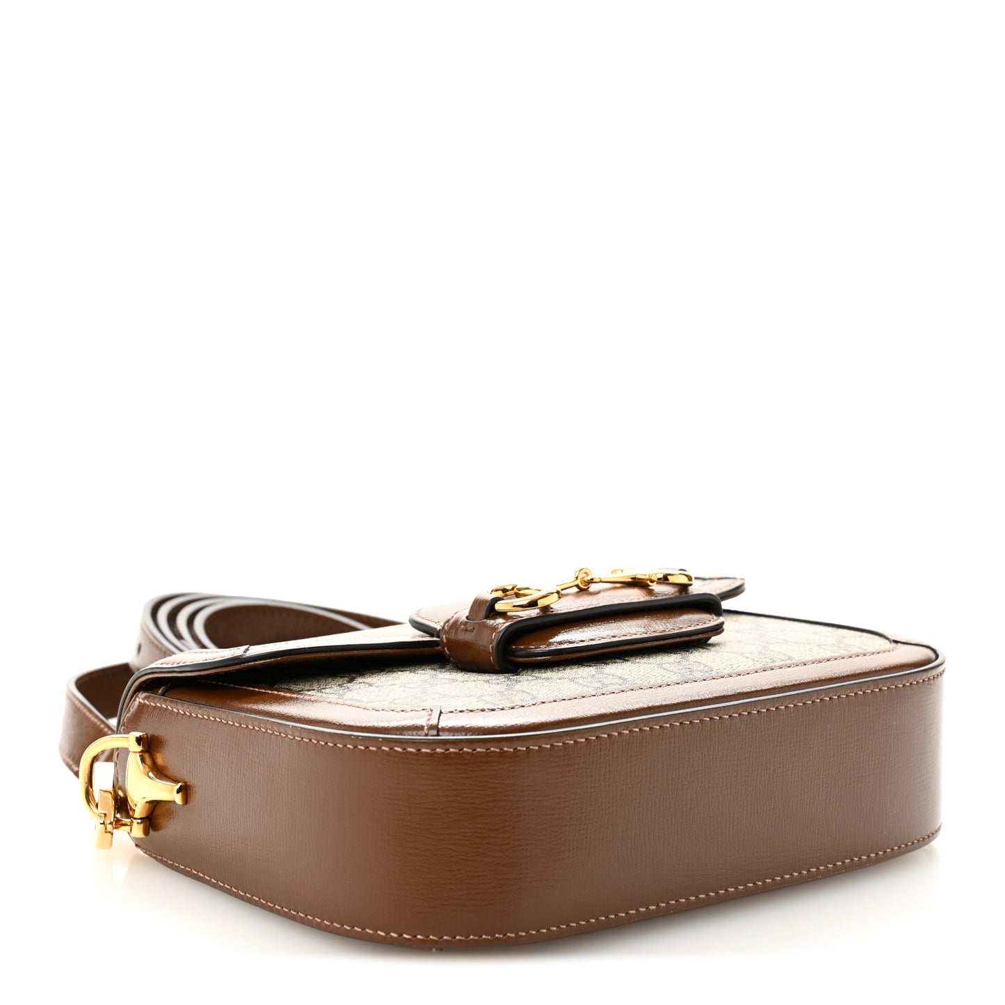 GG Supreme Monogram Web Mini Horsebit 1955 Shoulder Bag Beige Ebony Brown Sugar