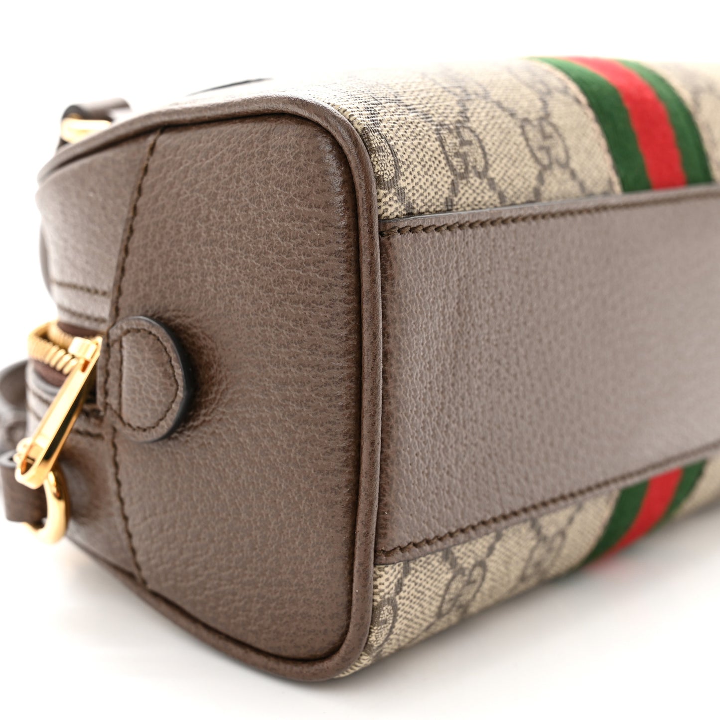 GG Supreme Monogram Textured Dollar Calfskin Web Mini Ophidia Top Handle Bowler Bag Beige Ebony New Acero