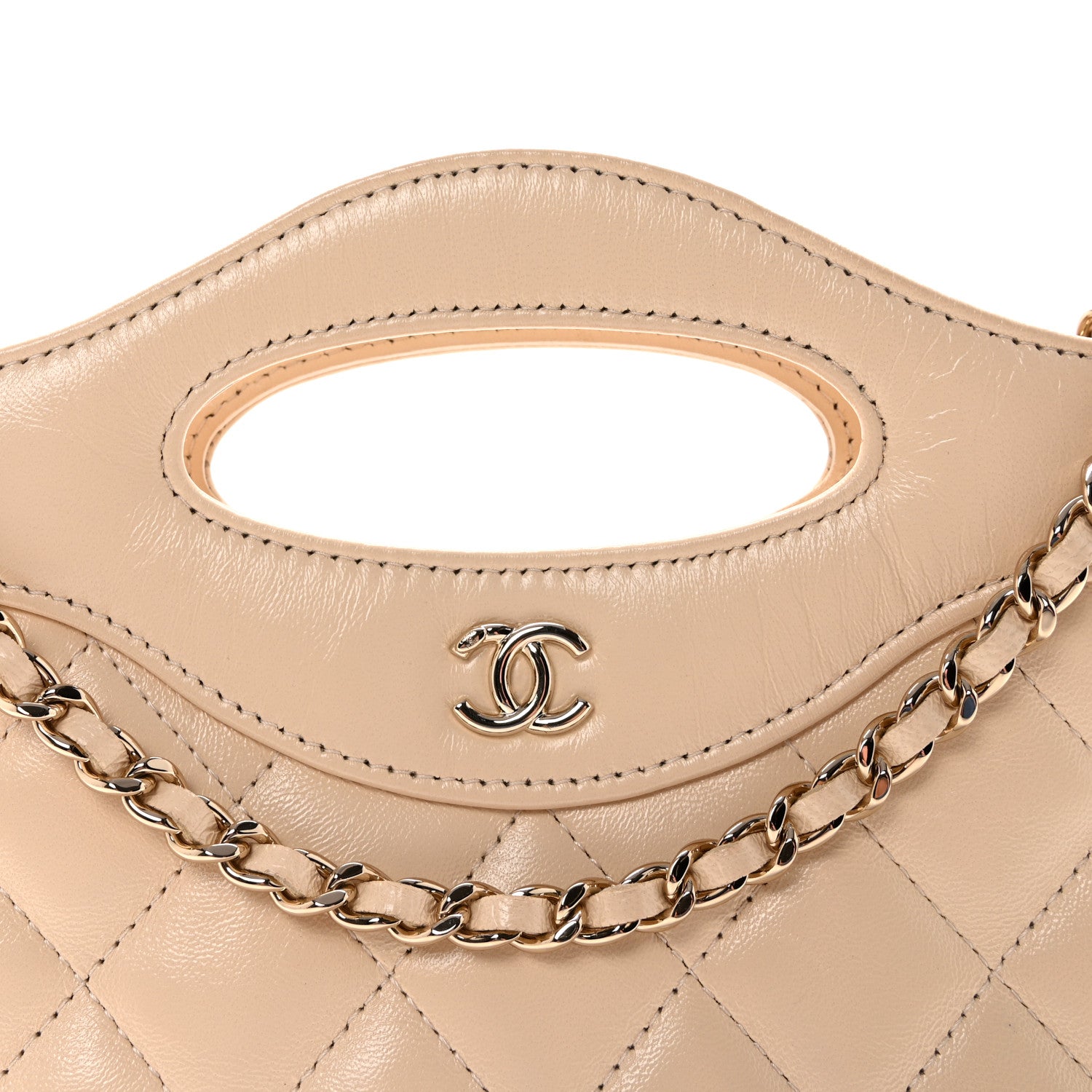 Chanel Shiny Crumpled Calfskin Quilted Nano 31 Shopping Bag Beige 8 of 10