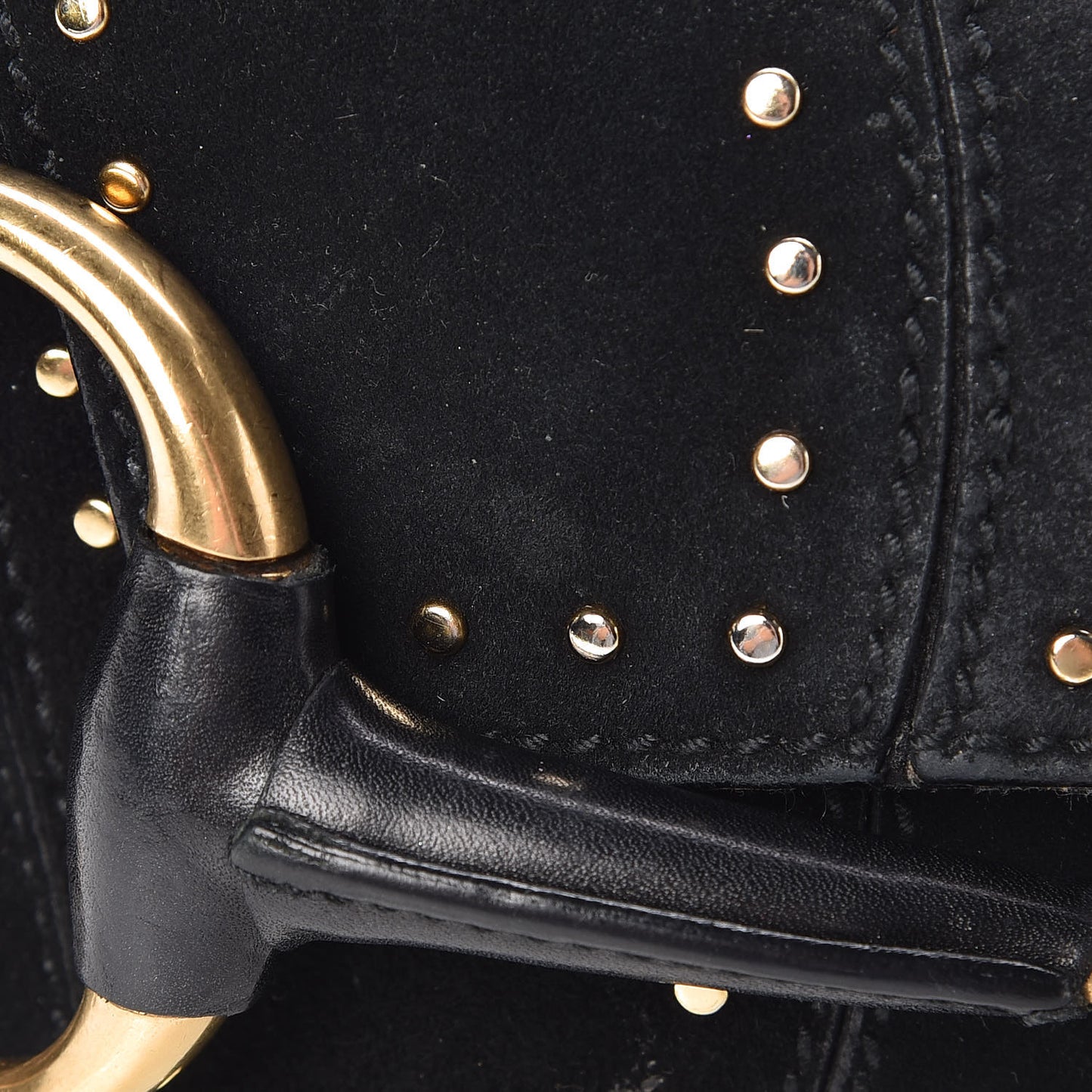 Suede Studded Horsebit Clutch Bag Black