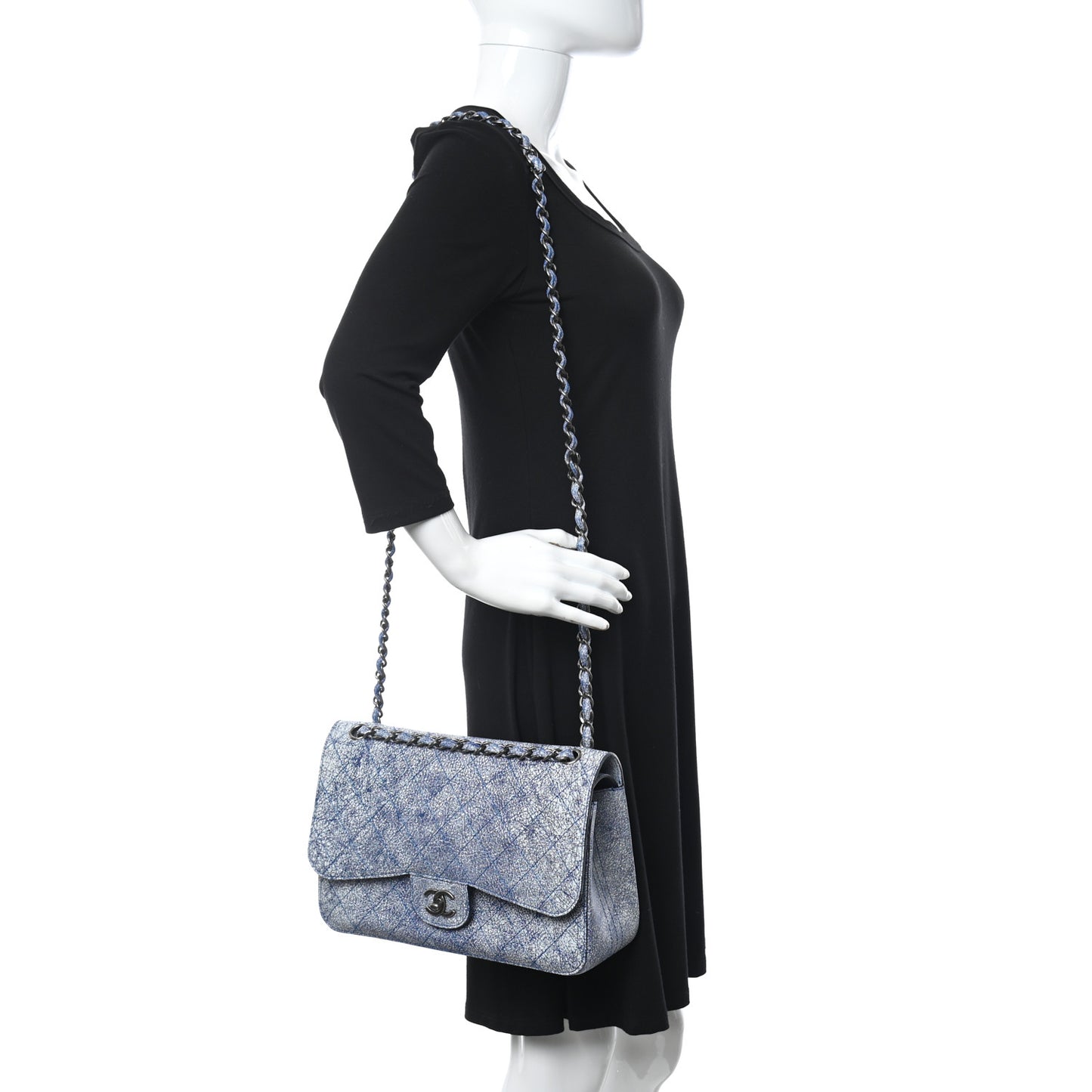 Crackled Calfskin Jumbo Double Flap Blue