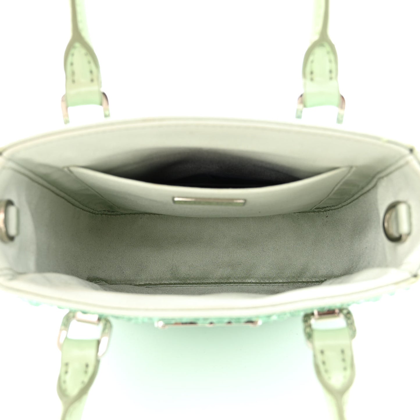 Satin Crystal Metal Triangle Logo Small Double Handle Crossbody Tote Acqua
