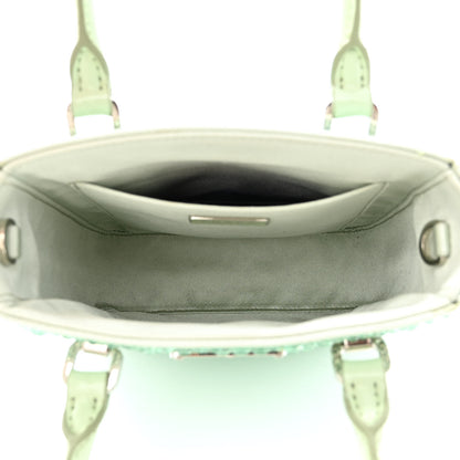 Prada Satin Crystal Metal Triangle Logo Small Double Handle Crossbody Tote Acqua 5 of 10