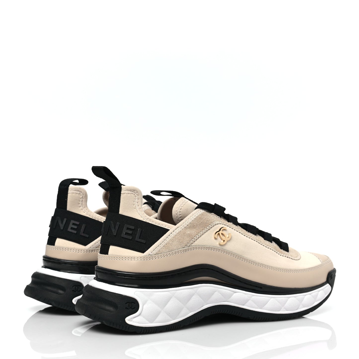 Velvet Calfskin Mixed Fibers CC Sneakers 40 Beige