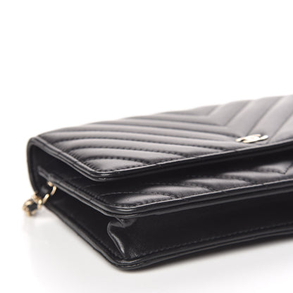 Chanel Lambskin Chevron Quilted Wallet On Chain WOC Black 6 of 12