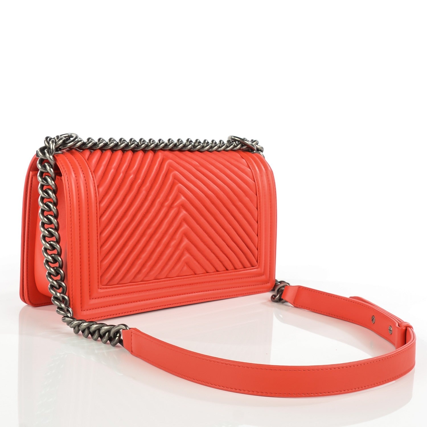 Chanel Wrinkled Lambskin Chevron Quilted Medium Boy Flap Orange 3 of 9