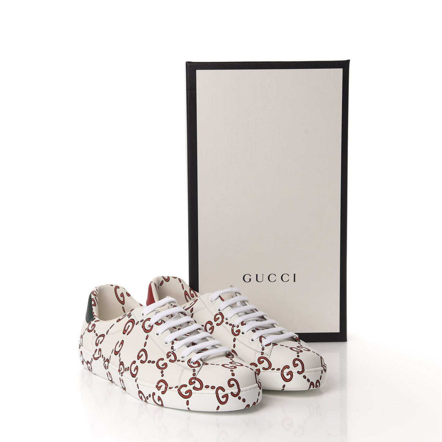 Calfskin GucciGhost Print Mens Ace Sneakers 9 White Hibiscus Red