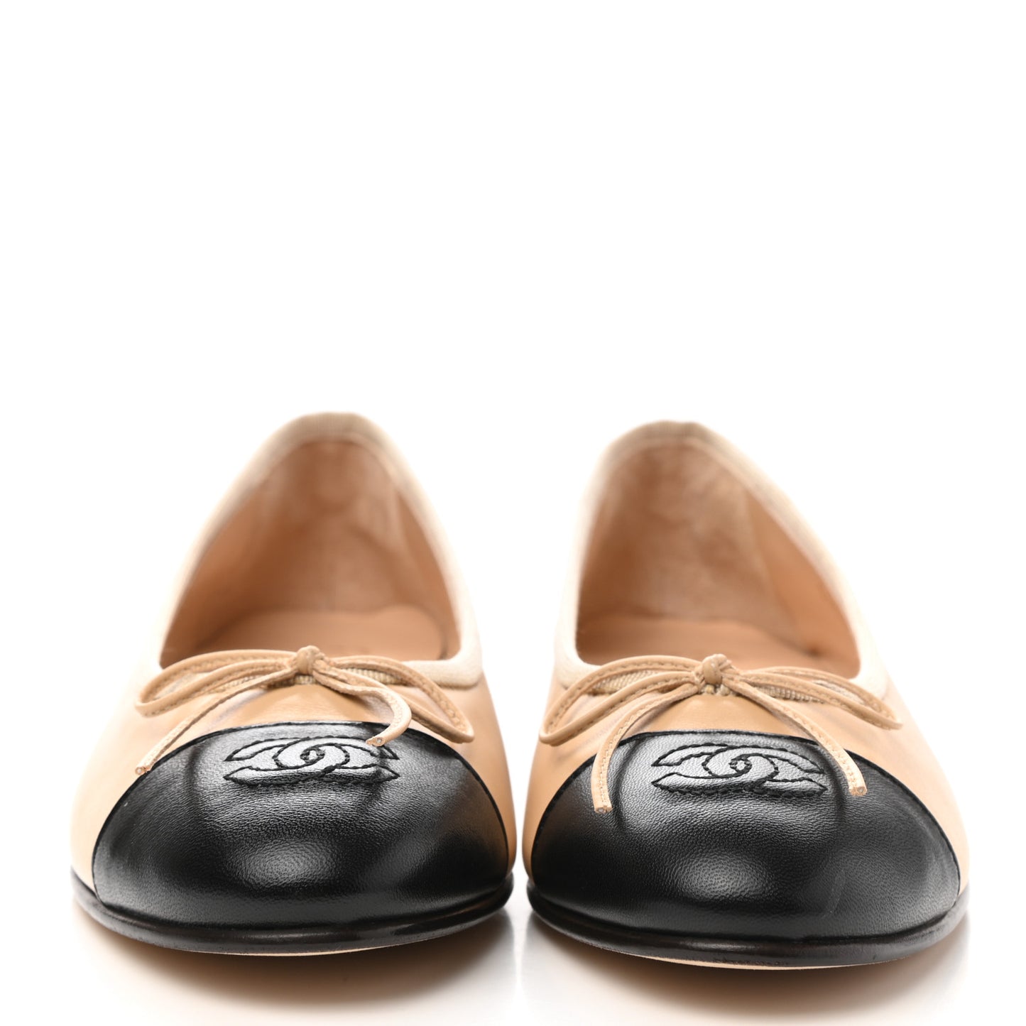 Lambskin Cap Toe CC Ballerina Flats 38.5 Beige Black