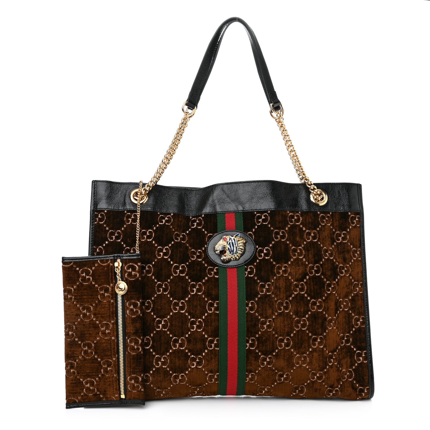 Velvet GG Monogram Large Rajah Chain Tote Brown