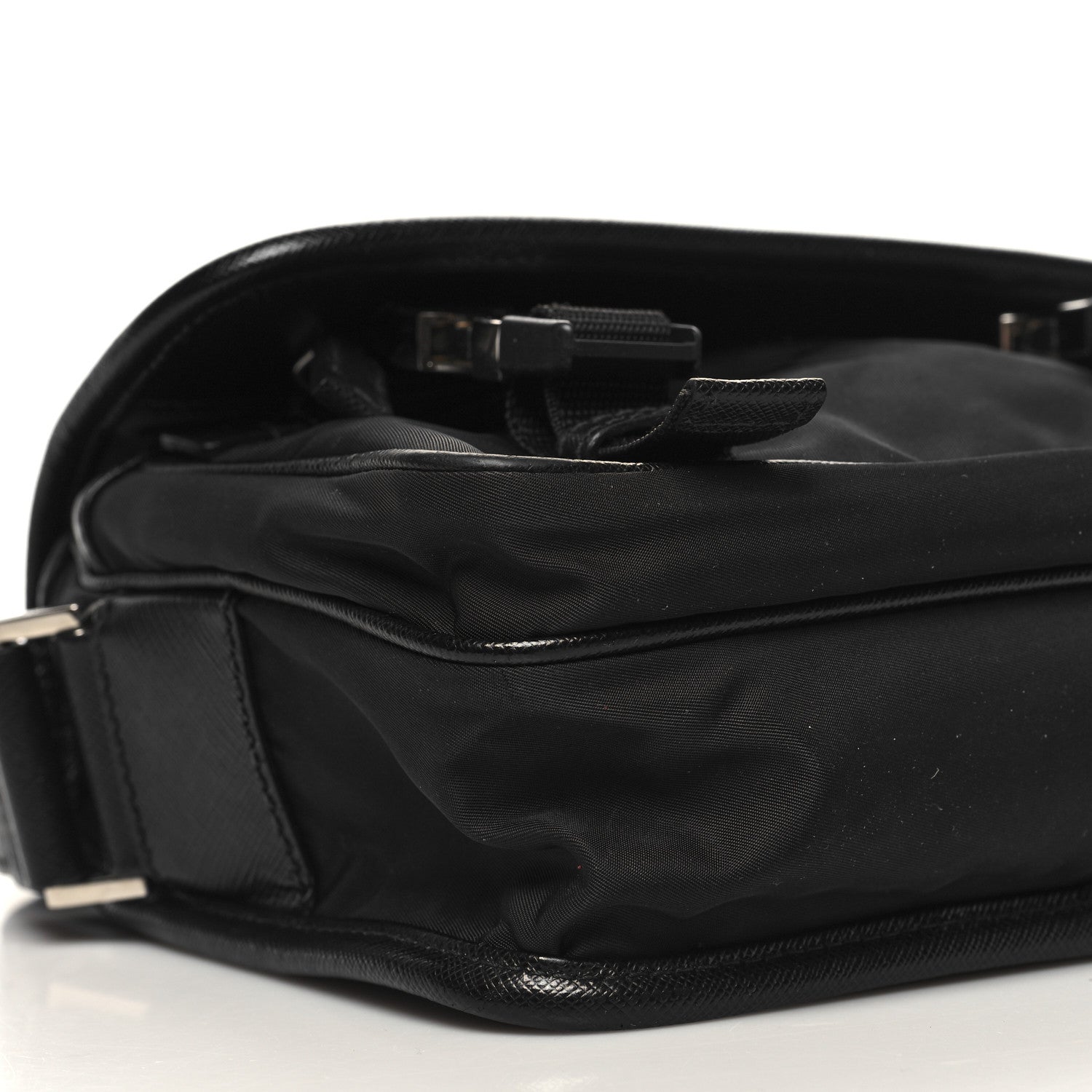 Prada Re-Nylon Saffiano Pocket Double Snap Buckle Shoulder Bag Black 9 of 10