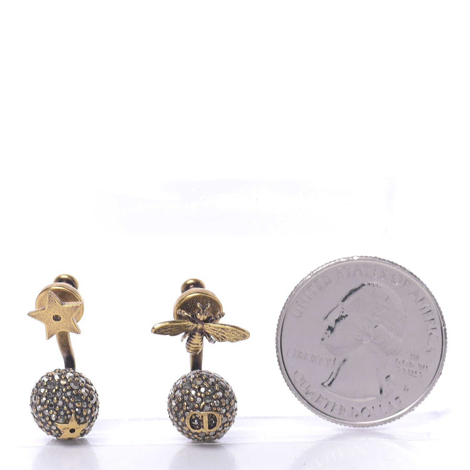 Christian Dior Metal Bee Star Tribale Earrings Aged Gold 2 of 4
