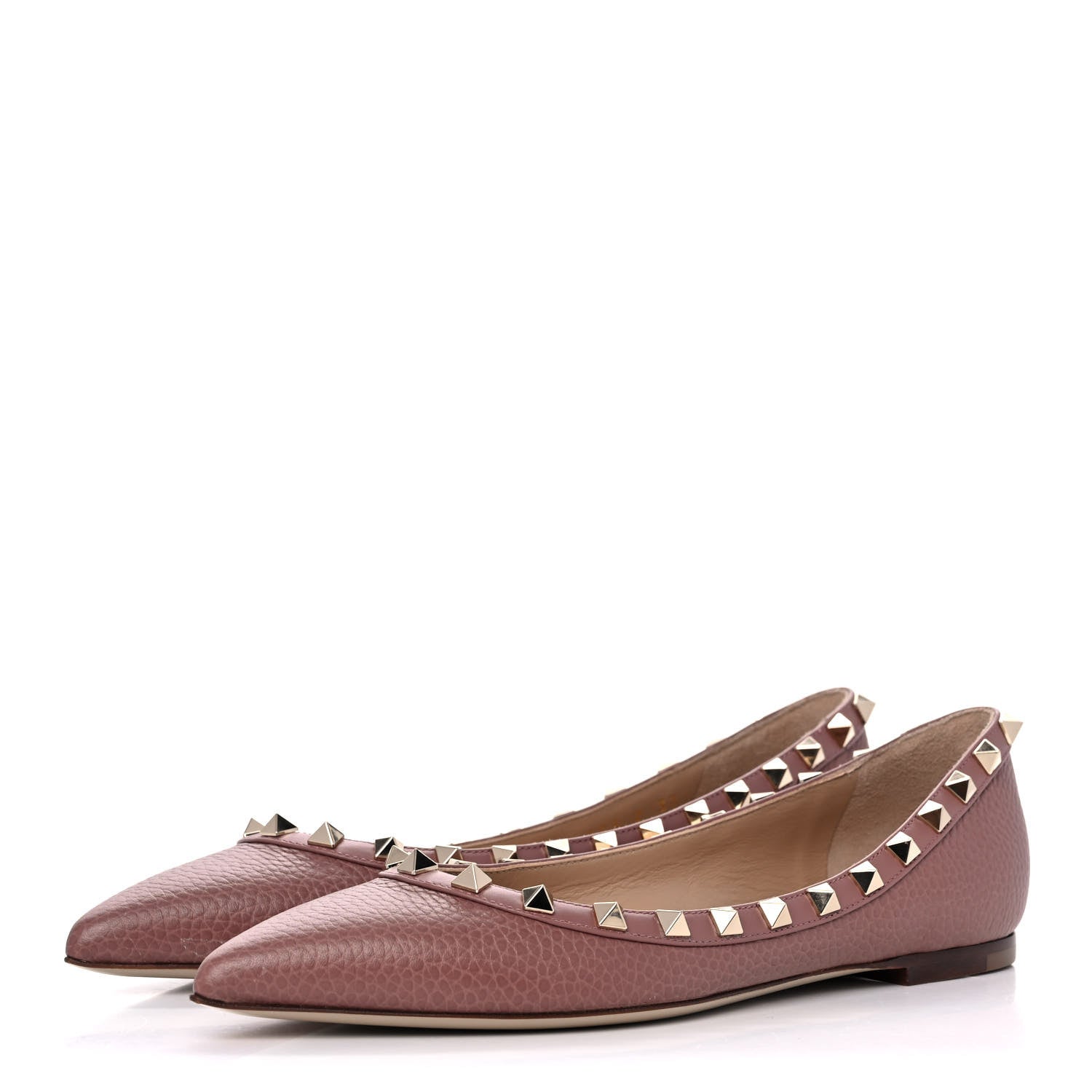 Valentino Garavani Pebbled Calfskin Rockstud Ballerina Flats 37 Dark Nude 3 of 12