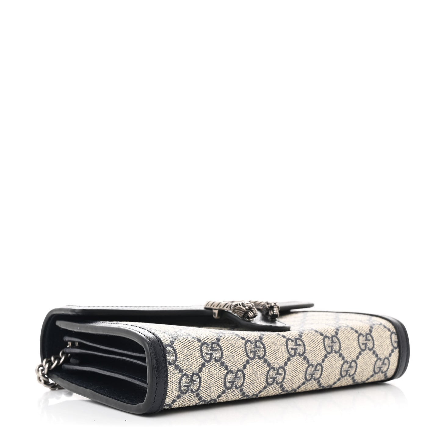 GG Supreme Monogram Textured Dollar Calfskin Mini Dionysus Chain Wallet Beige Blue