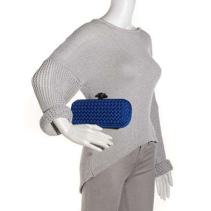 Bottega Veneta Silk Faille Intrecciato Knot Clutch Blue 2 of 7