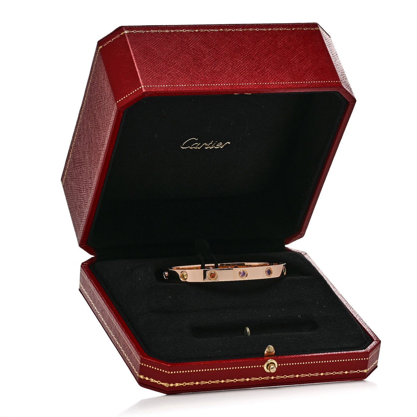 18K Pink Gold Sapphire Garnet Amethyst LOVE Bracelet 17