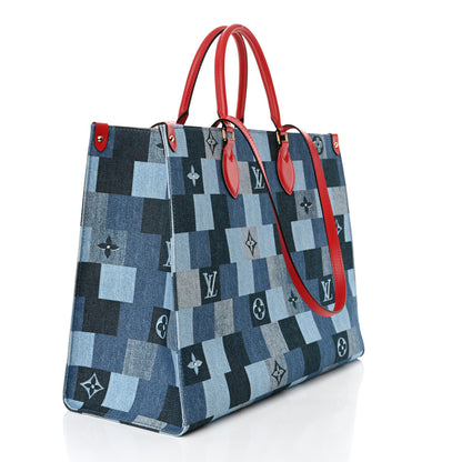 Louis Vuitton Denim Damier Monogram Onthego Blue Rouge 3 of 9