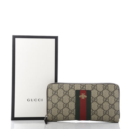 Gucci GG Supreme Monogram Web Bee Zip Around Wallet Beige Cocoa 9 of 9