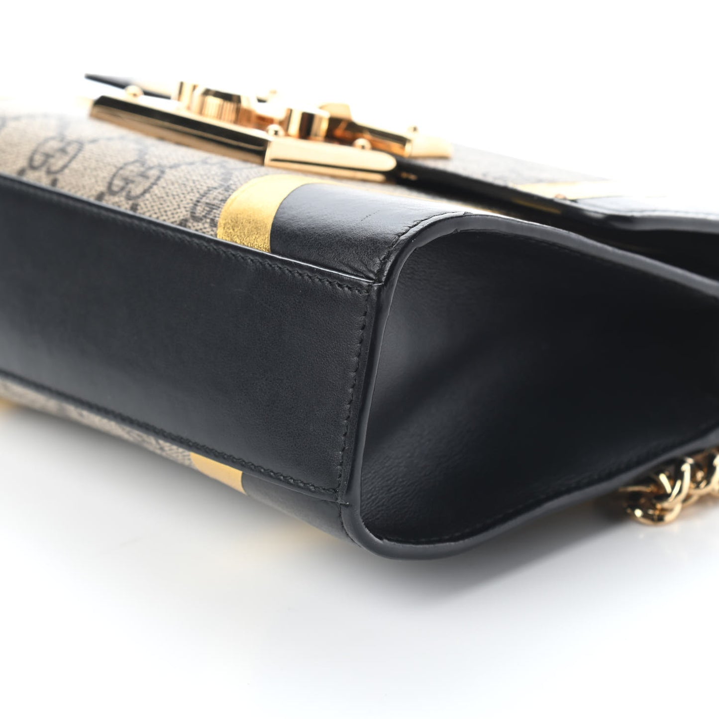 Calfskin GG Supreme Monogram Small Padlock Shoulder Bag Black Gold