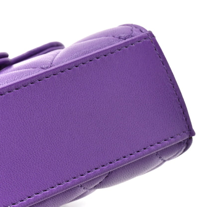 Chanel Lambskin Quilted Top Handle Flap Clutch With Chain Purple 12 of 13