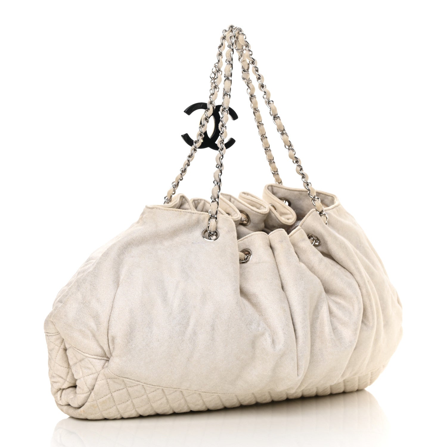 Chanel Metallic Jersey Quilted Melrose Cabas Light Beige 3 of 13