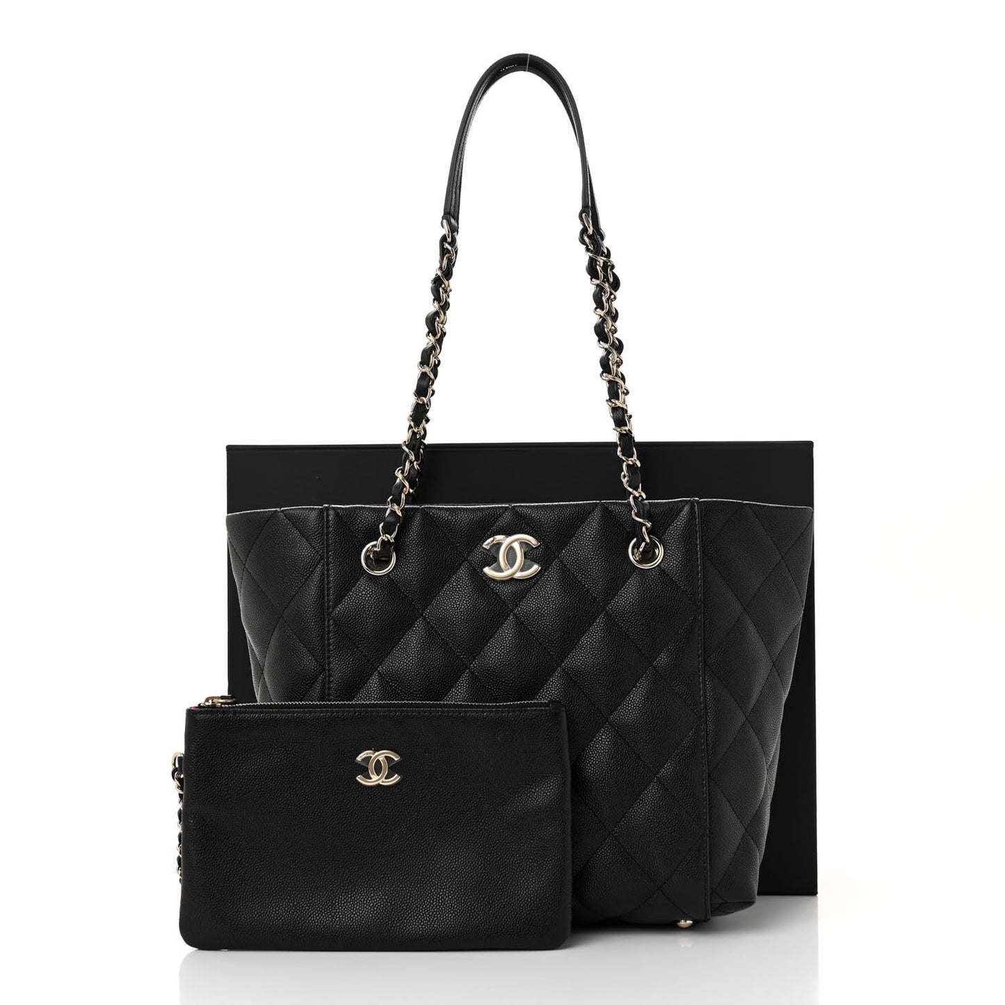 Caviar Quilted Small Shopping Tote Black