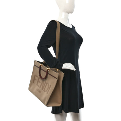 Fendi Canvas Vitello King Logo Embroidered Medium Fendi Sunshine Shopper Tote Sand Ghianda 2 of 8