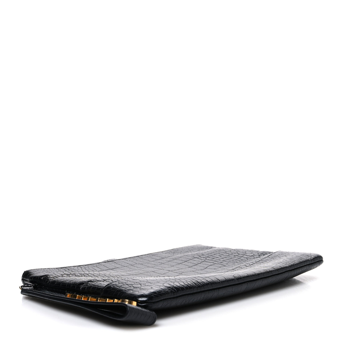 Calfskin Crocodile Embossed Quilted Medium Gabrielle Cosmetic Case Black