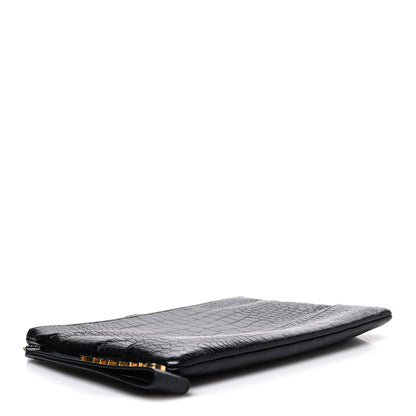 Chanel Calfskin Crocodile Embossed Quilted Medium Gabrielle Cosmetic Case Black 4 of 7