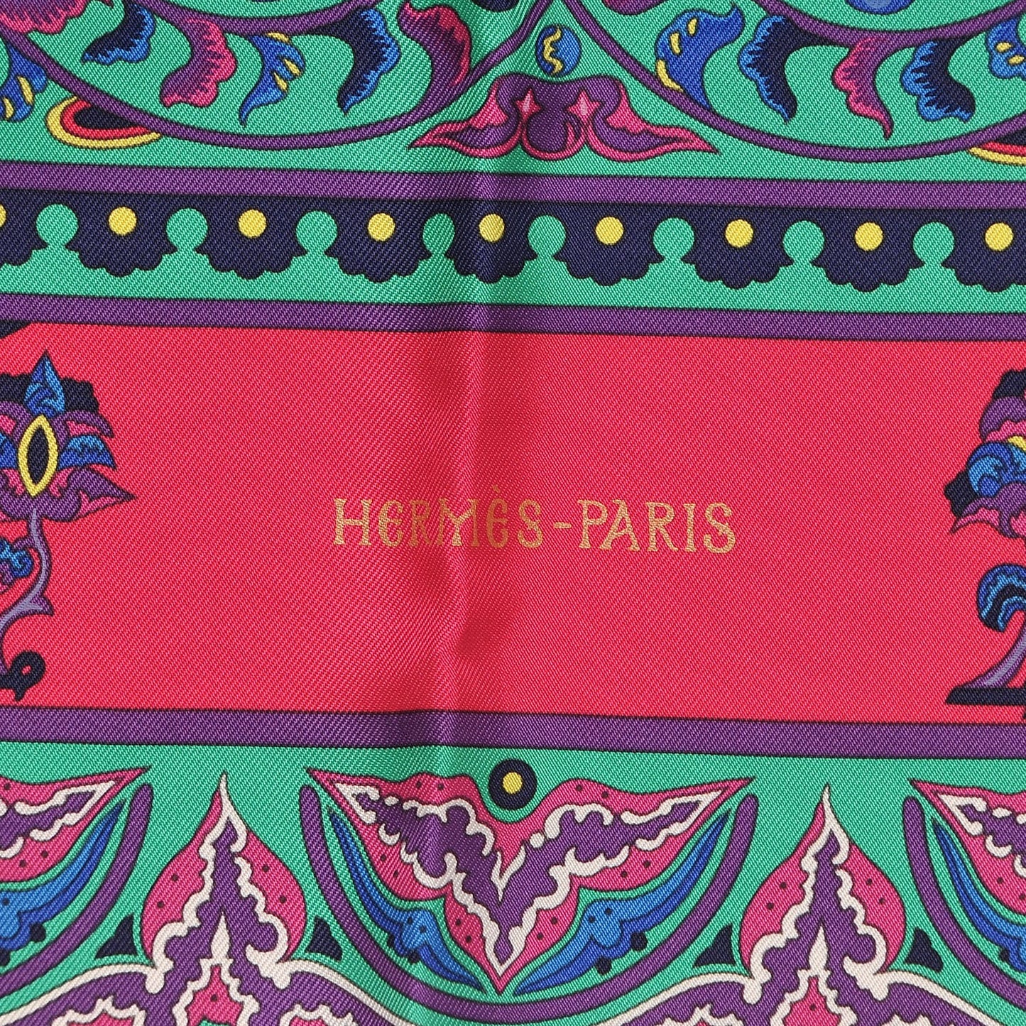 Silk Ciels Byzantins Scarf 90 Fuchsia Rose Vif Vert