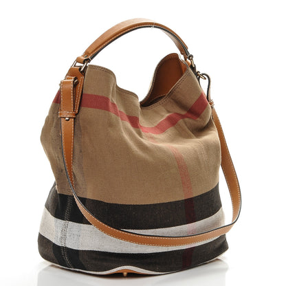 Burberry Canvas Mega Check Medium Ashby Hobo Saddle Brown 3 of 7