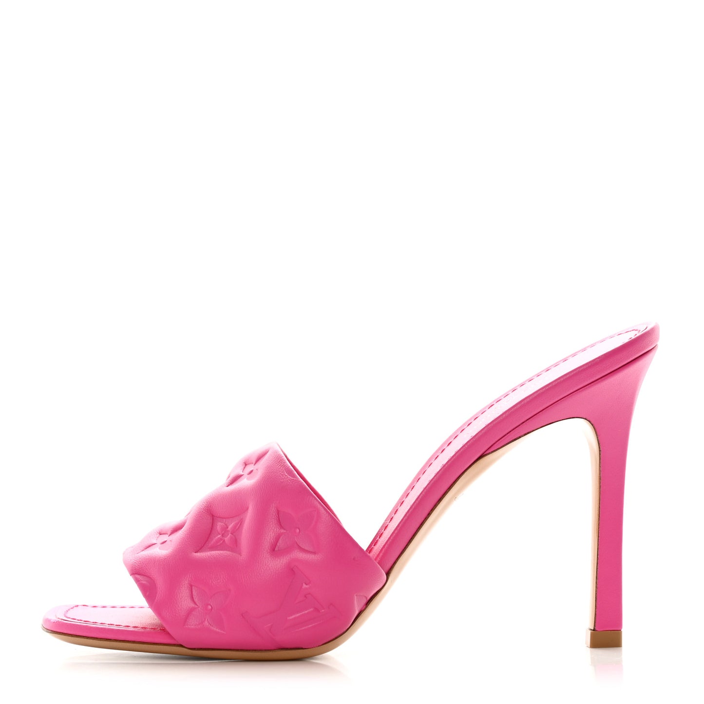 Lambskin Embossed Monogram Revival High Heel Mules 40 Rose Pop