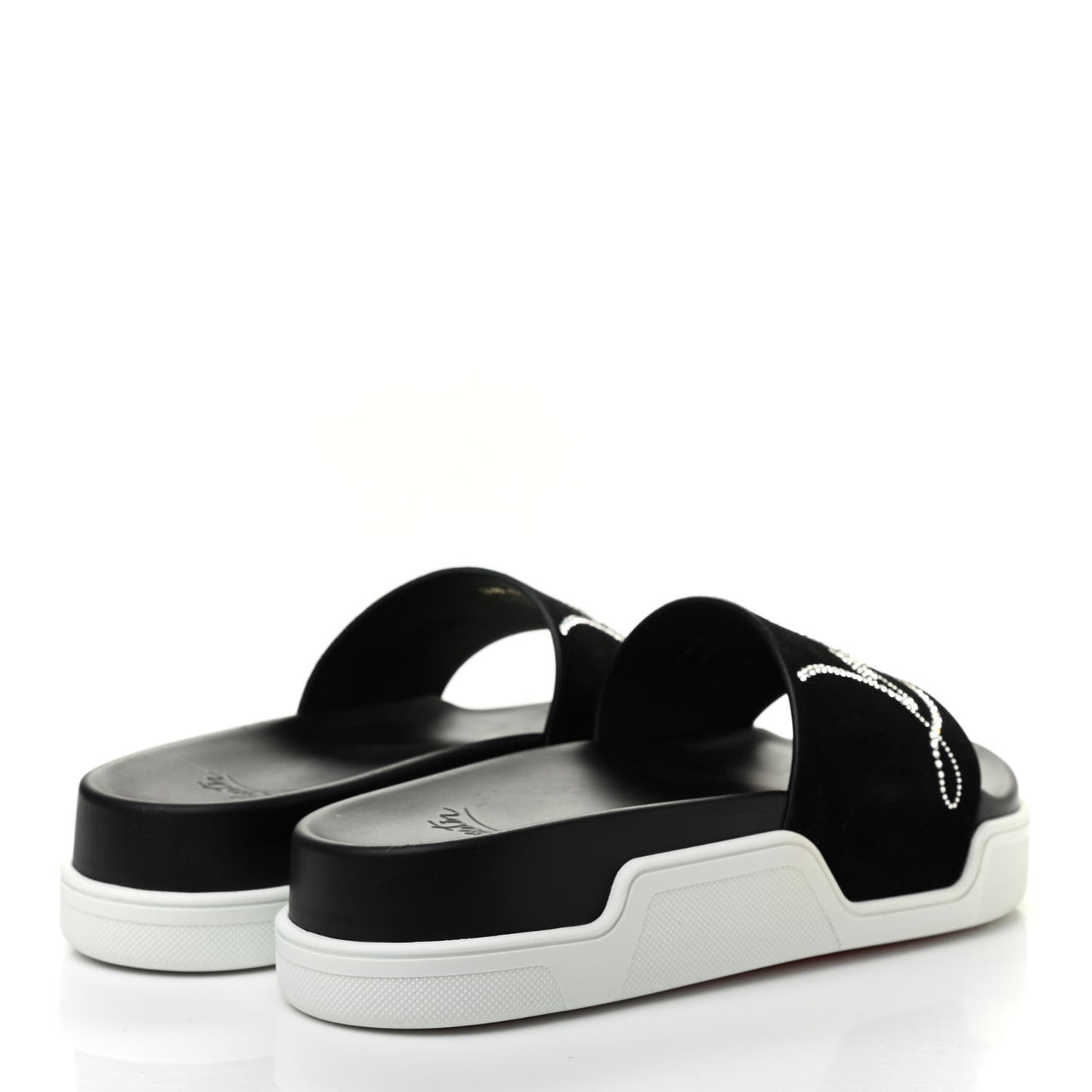Veau Velours Strass Dear Pool Flat Platform Slide Sandal 38.5 Black