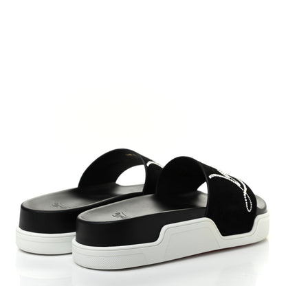 Christian Louboutin Veau Velours Strass Dear Pool Flat Platform Slide Sandal 38.5 Black 4 of 7