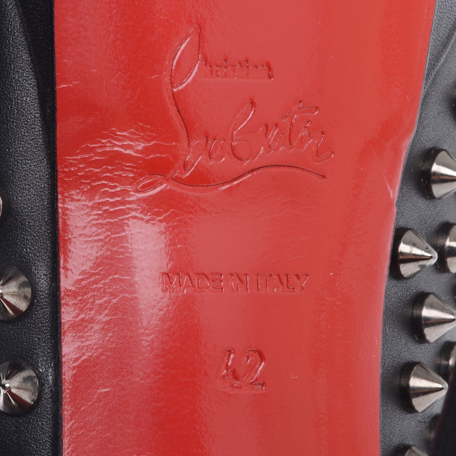 Christian Louboutin Calfskin Lady Peep Spikes VIP 150 Pumps 42 Black Silver 7 of 8