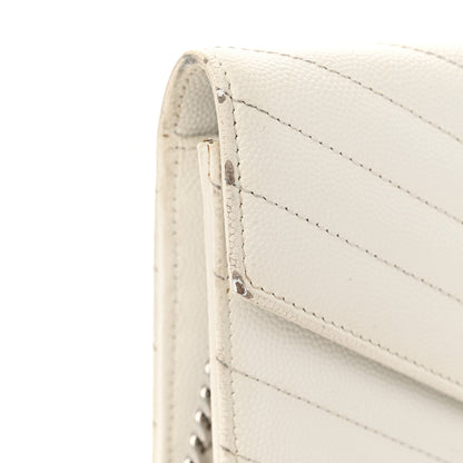 Saint Laurent Grain De Poudre Matelasse Chevron Monogram Envelope Chain Wallet Optical White 13 of 20