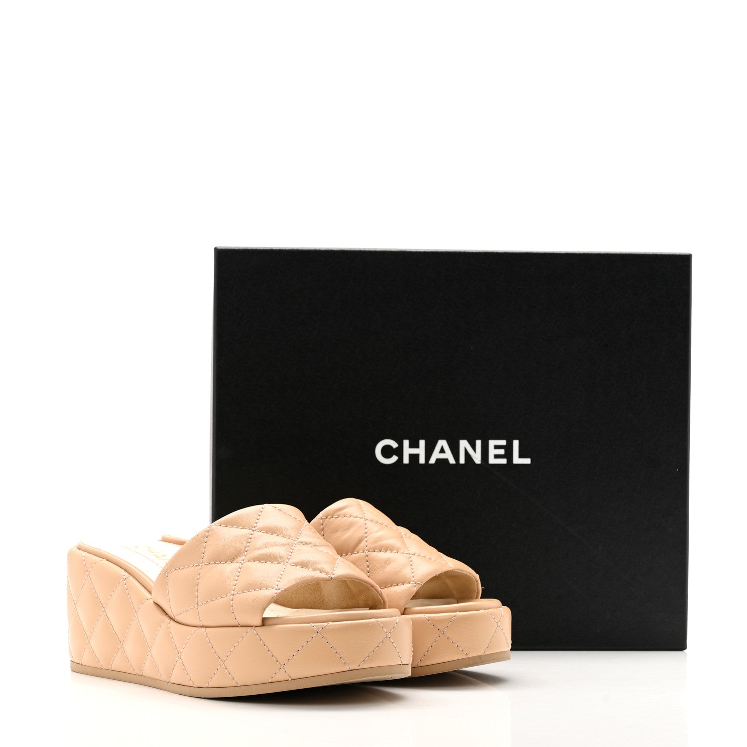 Chanel Lambskin Quilted Camelia CC Wedge Sandal Mules 38 Beige 15 of 15