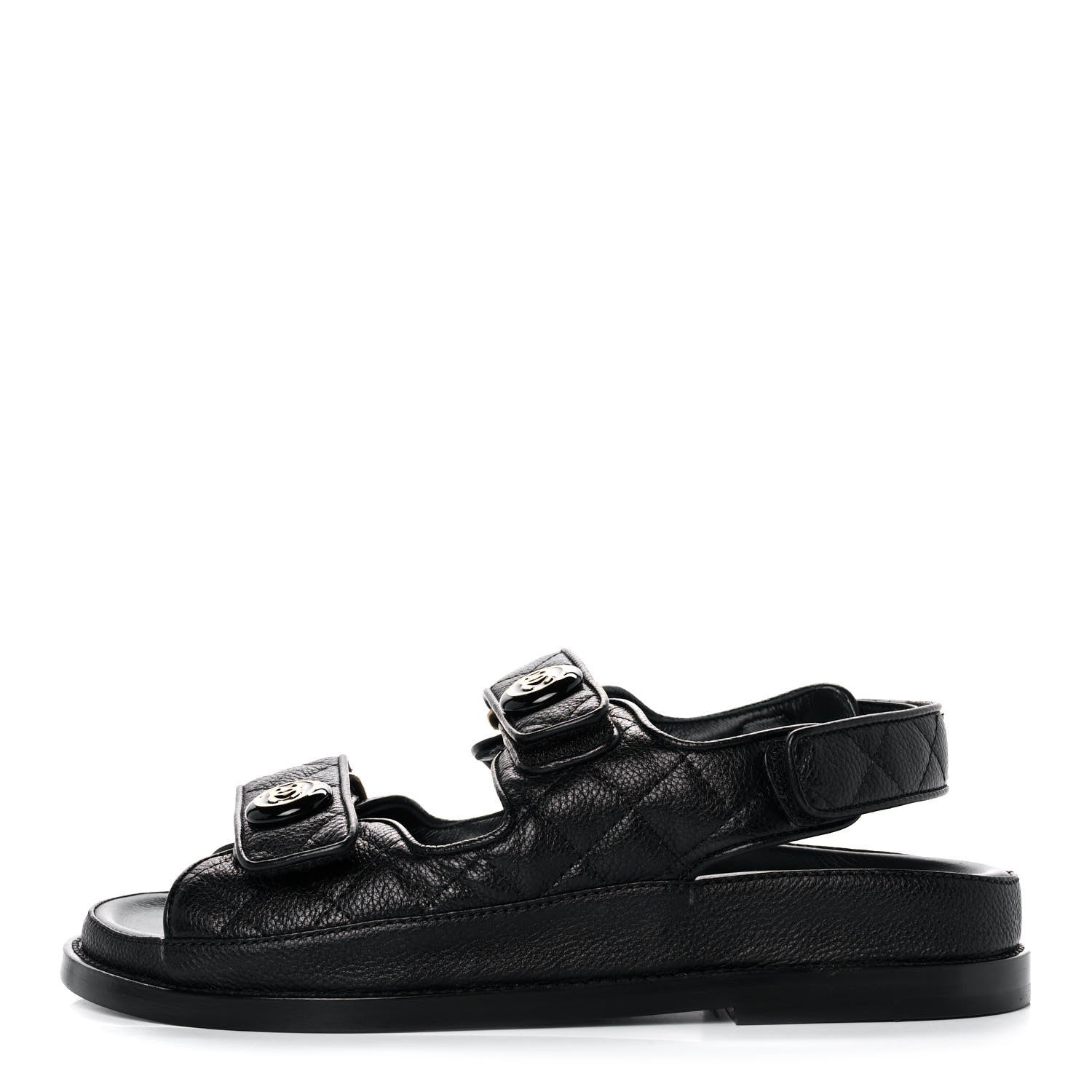 Chanel Grained Calfskin Velcro Dad Sandals 36 Black 1 of 9