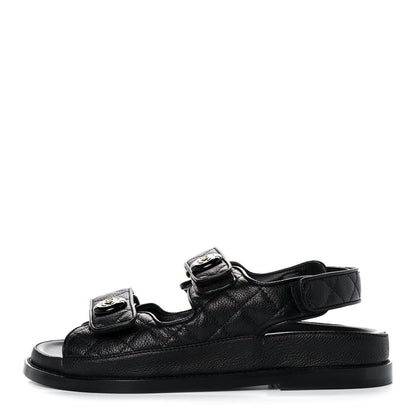Chanel Grained Calfskin Velcro Dad Sandals 36 Black 1 of 9