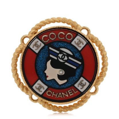 Chanel Metal Resin Glitter Sailor Brooch Gold Red White Black 1 of 4