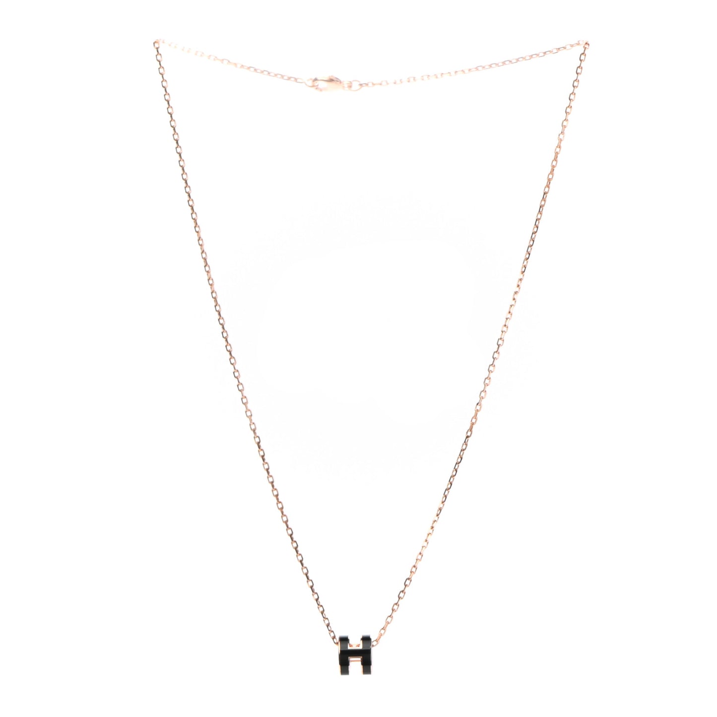 Lacquered Rose Gold Mini Pop H Pendant Necklace Black