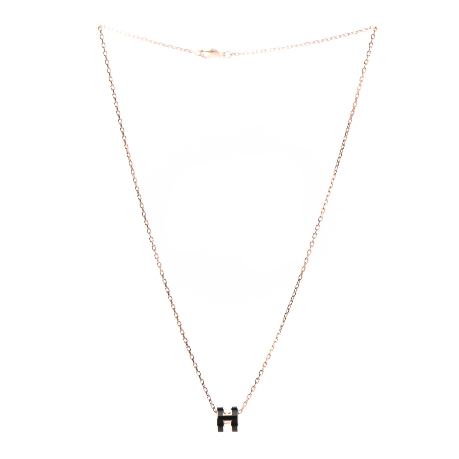 Hermes Lacquered Rose Gold Mini Pop H Pendant Necklace Black 3 of 8