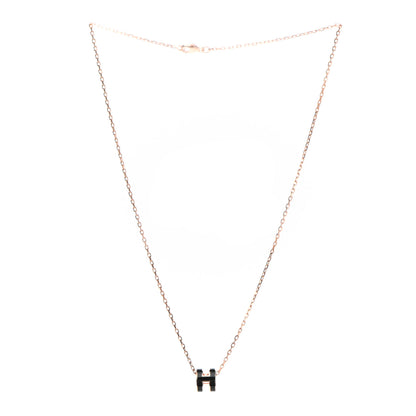 Hermes Lacquered Rose Gold Mini Pop H Pendant Necklace Black 3 of 8