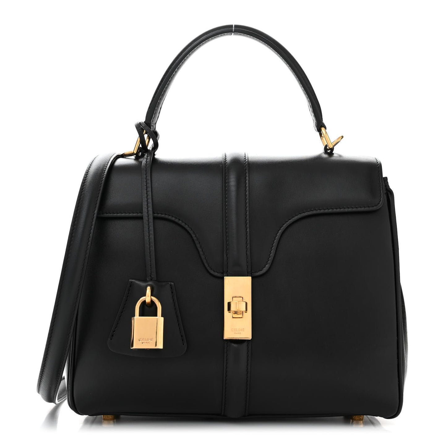 Satinated Calfskin Small 16 Top Handle Bag Black