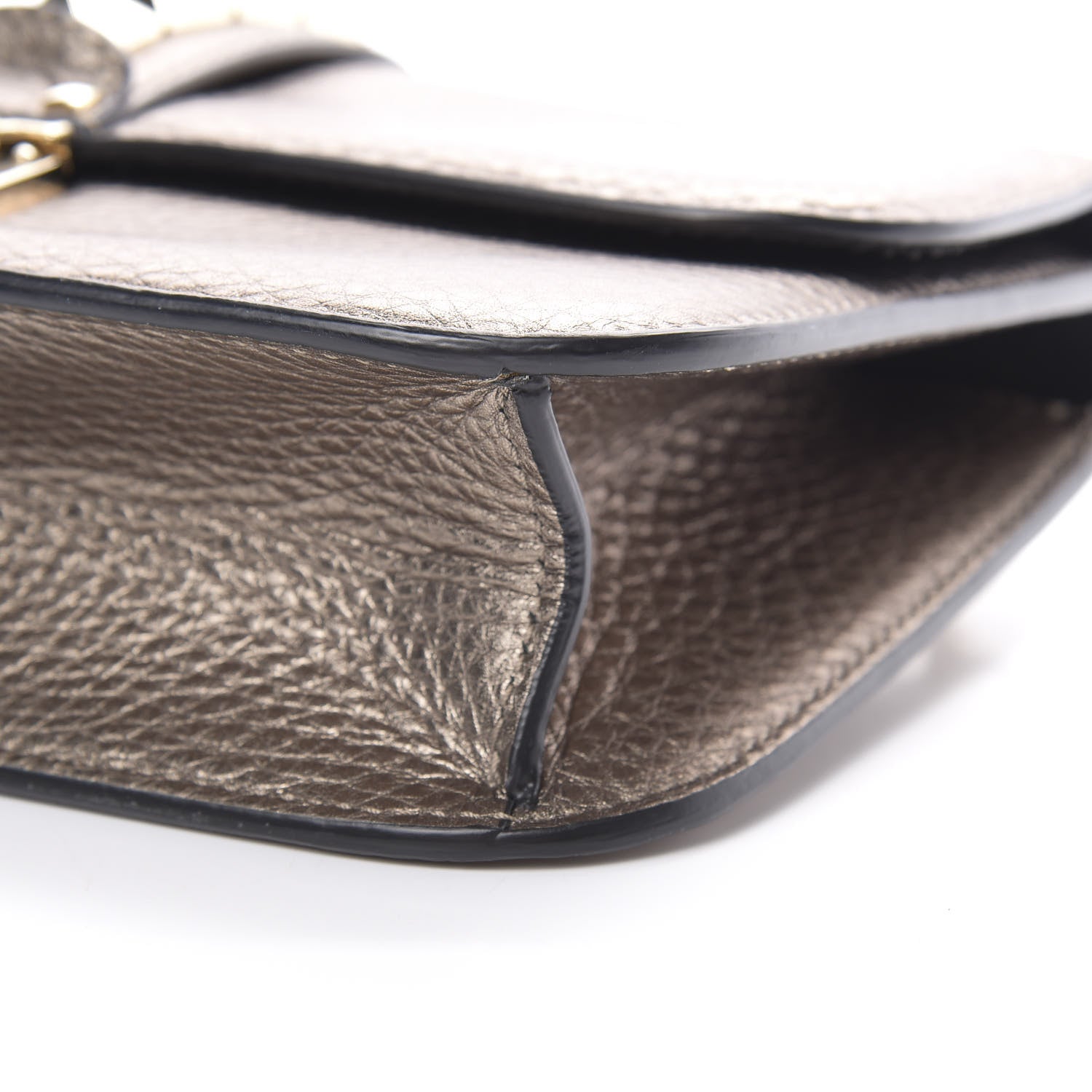 Valentino Garavani Metallic Vitello Medium Glam Lock Rockstud Flap Sasso 9 of 9