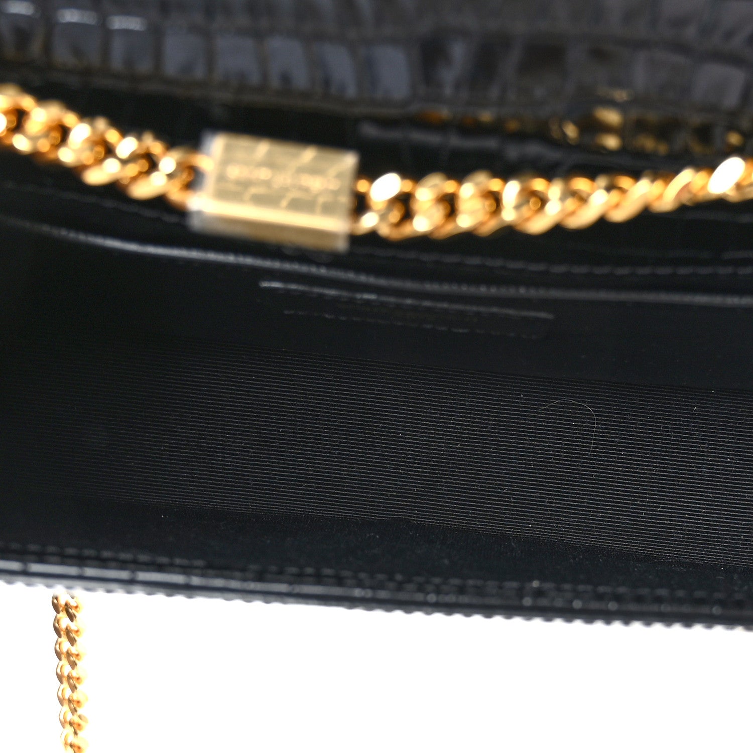 Saint Laurent Calfskin Crocodile Embossed Small Classic Monogram Kate Tassel Satchel Black 5 of 9