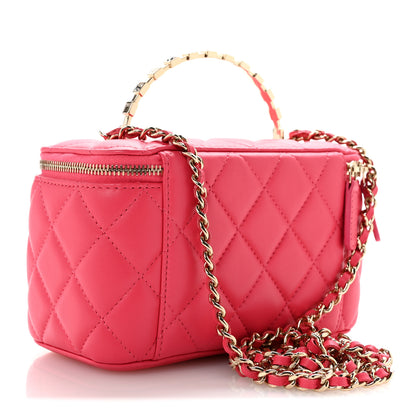 Chanel Lambskin Quilted Baguette Crystal Top Handle Vanity Case With Chain Fuchsia 3 of 12