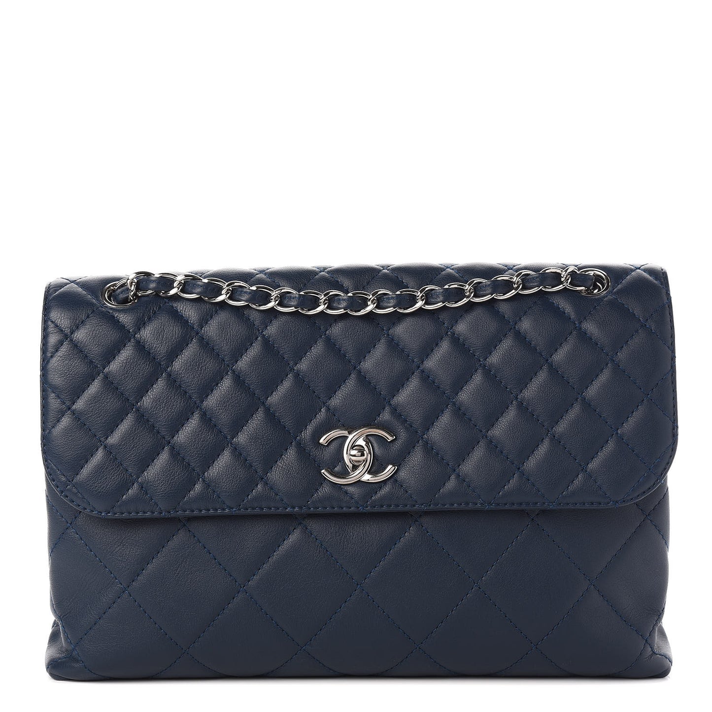 Calfskin Quilted In the Business Flap Dark Navy Blue