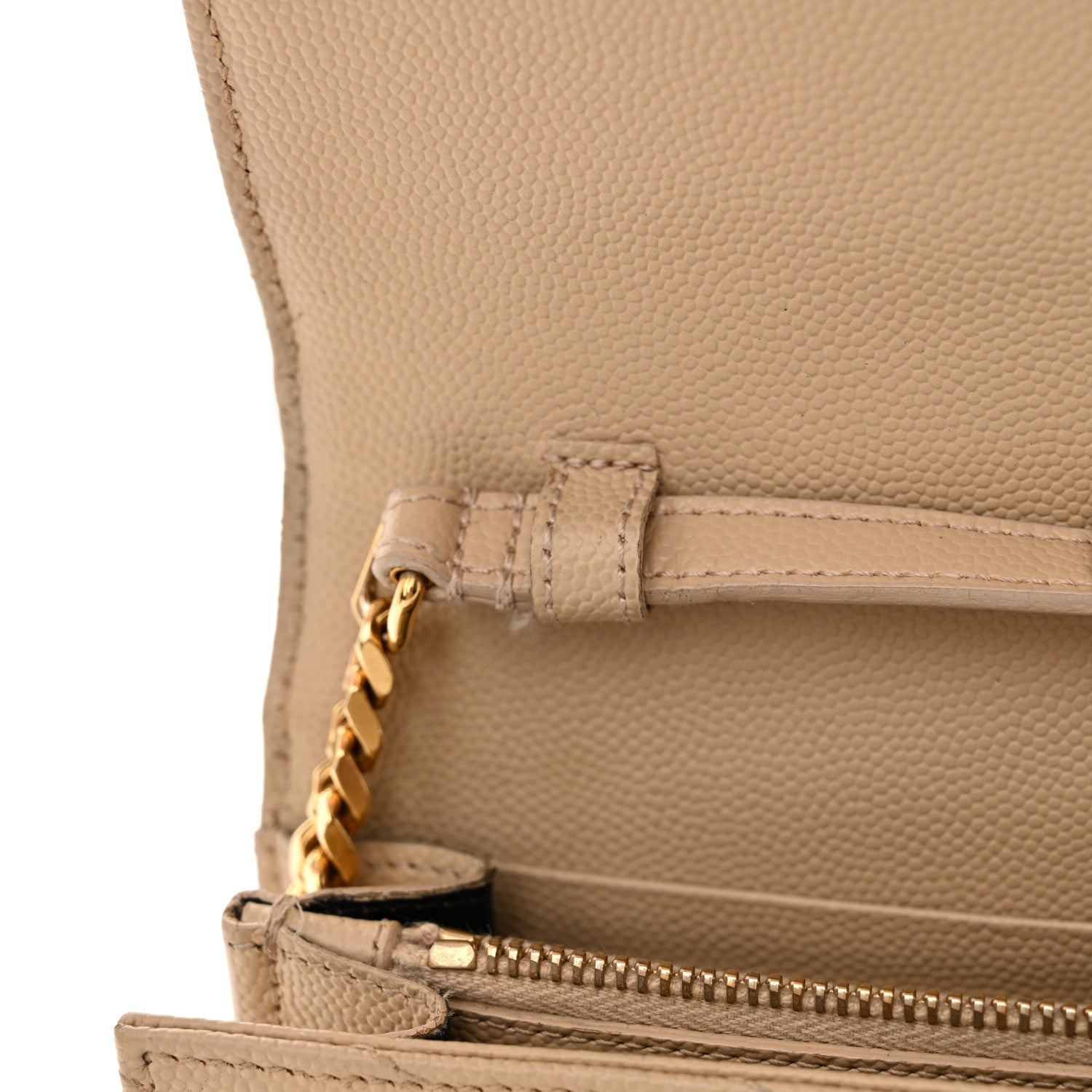 Saint Laurent Grain De Poudre Matelasse Chevron Monogram Chain Wallet Deep Beige 14 of 20
