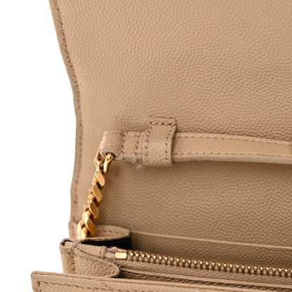 Saint Laurent Grain De Poudre Matelasse Chevron Monogram Chain Wallet Deep Beige 14 of 20